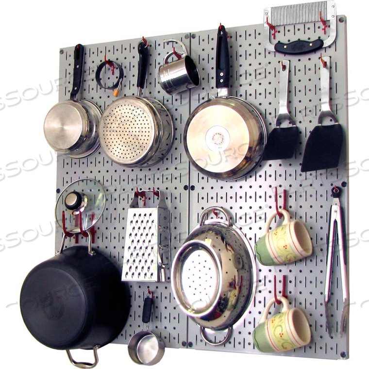 KITCHEN PEGBOARD PACK STORAGE & ORGANIZATION KIT, GRAY/RED, 32" X 32" X 6" by Wall Control Pegboard