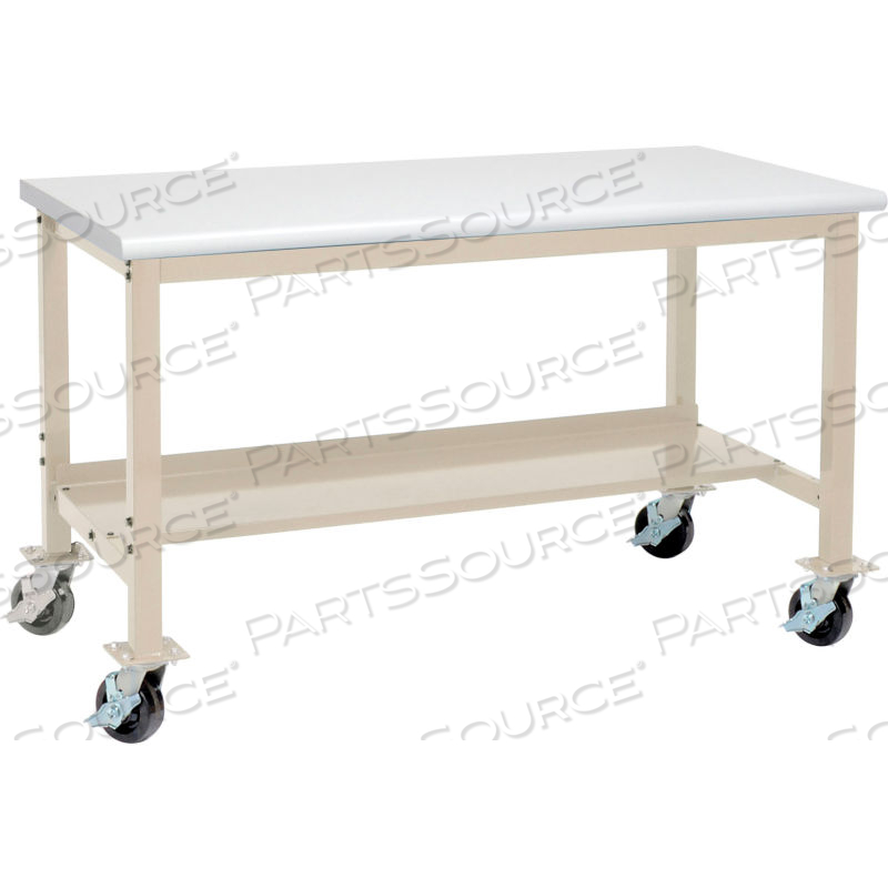 60"W X 36"D MOBILE LAB WORKBENCH - PLASTIC LAMINATE SAFETY EDGE - TAN 