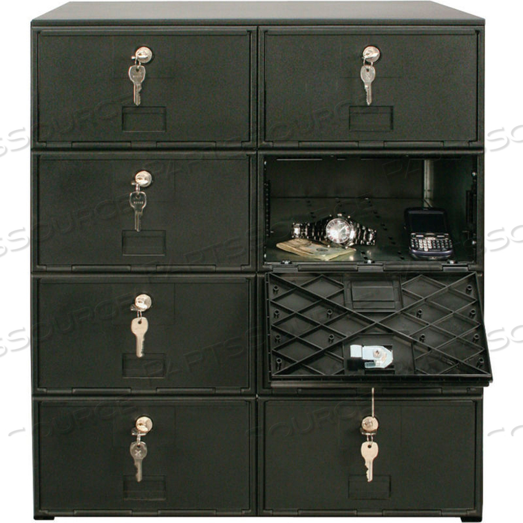 8 DOOR CELL PHONE LOCKER W/MASTER KEY LOCK SET, 22"WX16"DX26"H, BLACK, ASSEMBLED by United Visual Products 8 DOOR CELL PHONE LOCKER W/MASTER KEY LOCK SET, 22"WX16"DX26"H, BLACK, ASSEMBLED by United Visual Products