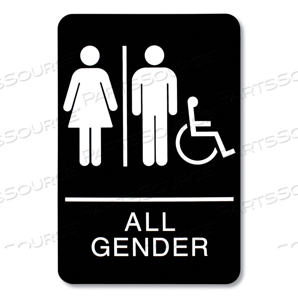 ADA SIGN, ALL GENDER/WHEELCHAIR ACCESSIBLE TACTILE SYMBOL, PLASTIC, 6 X 9, BLACK/WHITE by HeadLine Sign ADA SIGN, ALL GENDER/WHEELCHAIR ACCESSIBLE TACTILE SYMBOL, PLASTIC, 6 X 9, BLACK/WHITE by HeadLine Sign