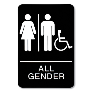 ADA SIGN, ALL GENDER/WHEELCHAIR ACCESSIBLE TACTILE SYMBOL, PLASTIC, 6 X 9, BLACK/WHITE by HeadLine Sign