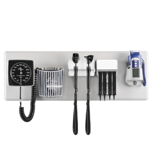 WALLBOARD-MOUNTED DIAGNOSTIC STATION WITH OPHTHALMOSCOPE/OTOSCOPE/SPECULA DISPENSER/ANEROID/ORAL THERMOMETER by Amico Accessories