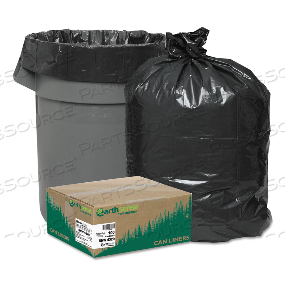 LINEAR LOW DENSITY RECYCLED CAN LINERS, 56 GAL, 2 MIL, 43" X 47", BLACK, 10 BAGS/ROLL by Earthsense