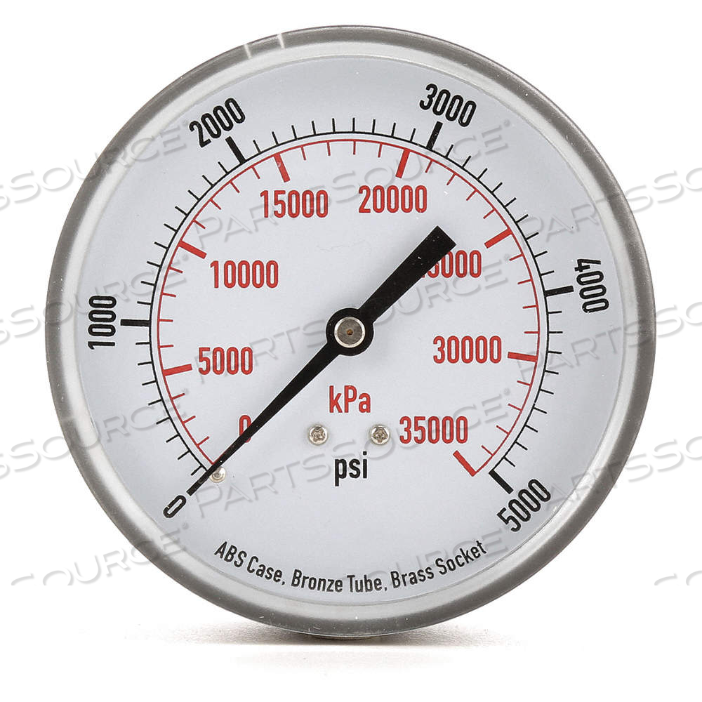COMMERCIAL PRESSURE GAUGE, 0 TO 5,000 PSI, 3 1/2 IN DIAL, 1/4 IN NPT MALE, PLASTIC COMMERCIAL PRESSURE GAUGE, 0 TO 5,000 PSI, 3 1/2 IN DIAL, 1/4 IN NPT MALE, PLASTIC