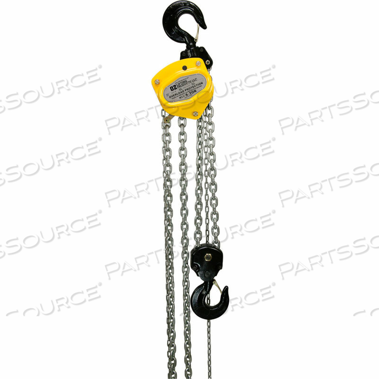 MANUAL CHAIN HOIST W/ OVERLOAD PROTECTION, 5 TON CAPACITY 30' LIFT 