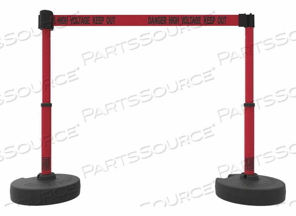 PLUS X2 BARRIER SET, 42" RED POST, 15' RED "DANGER HIGH VOLTAGE KEEP OUT" BELT by Banner Stakes PLUS X2 BARRIER SET, 42" RED POST, 15' RED "DANGER HIGH VOLTAGE KEEP OUT" BELT by Banner Stakes