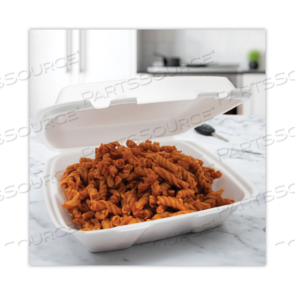 INSULATED FOAM HINGED LID CONTAINERS, 1-COMPARTMENT, 9 X 9.4 X 3, WHITES/CARTON by Dart Container Corporation INSULATED FOAM HINGED LID CONTAINERS, 1-COMPARTMENT, 9 X 9.4 X 3, WHITES/CARTON by Dart Container Corporation