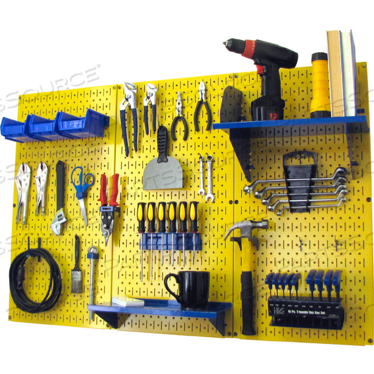 PEGBOARD STANDARD TOOL STORAGE KIT, YELLOW/BLUE, 48" X 32" X 9" by Wall Control Pegboard