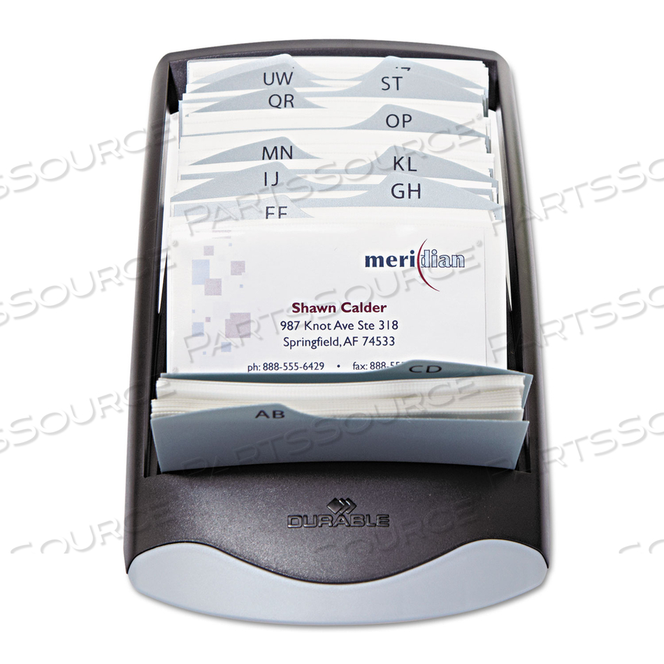 VISIFIX DESK BUSINESS CARD FILE, HOLDS 200 2.88 X 4.13 CARDS, 5 X 9.31 X 3.56, PLASTIC, GRAPHITE/BLACK by Durable