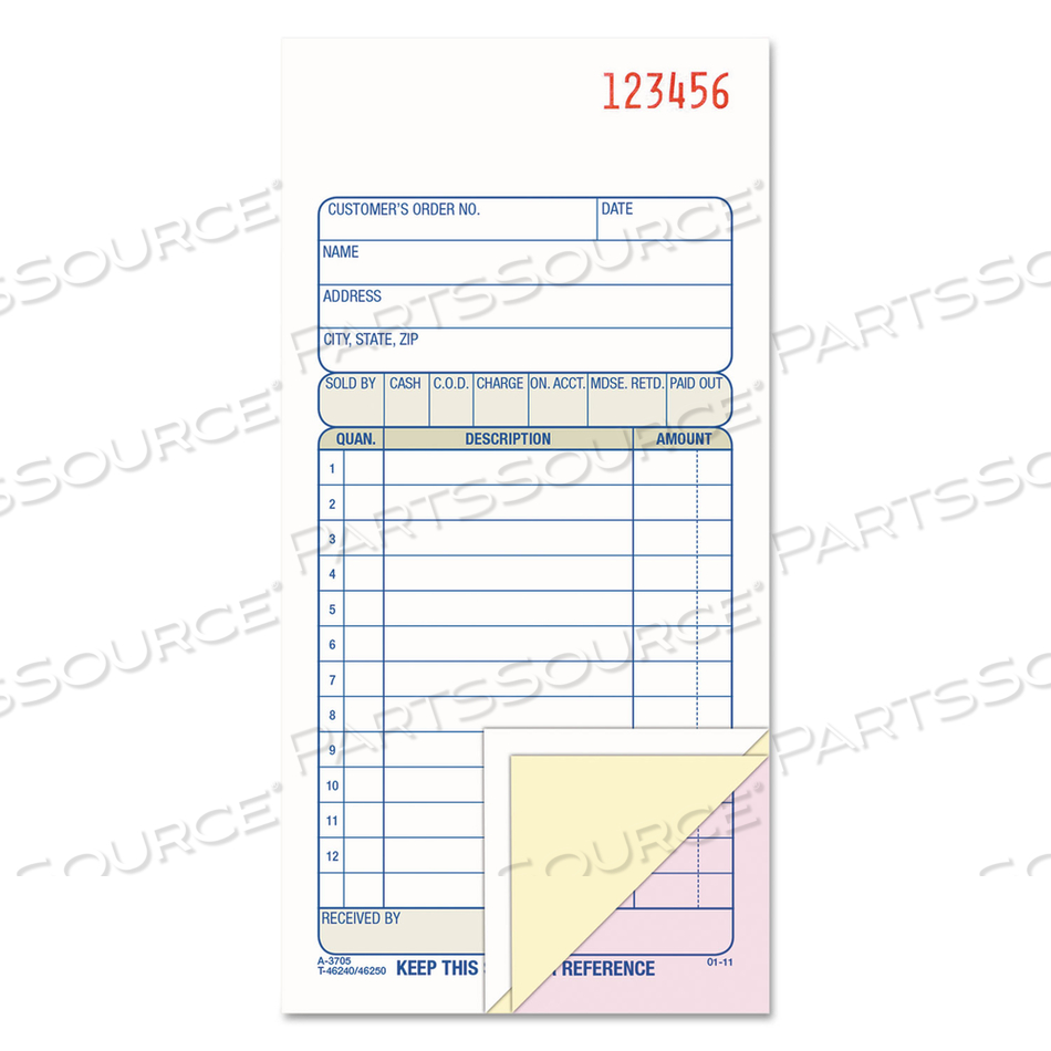 3-PART SALES BOOK, THREE-PART CARBONLESS, 3.25 X 7.13, 50 FORMS TOTAL by Adams