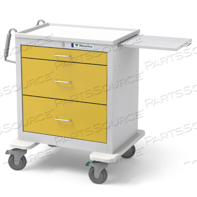 3-DRAWER STEEL SHORT ISOLATION CART, KEY LOCK, YELLOW by Waterloo Healthcare