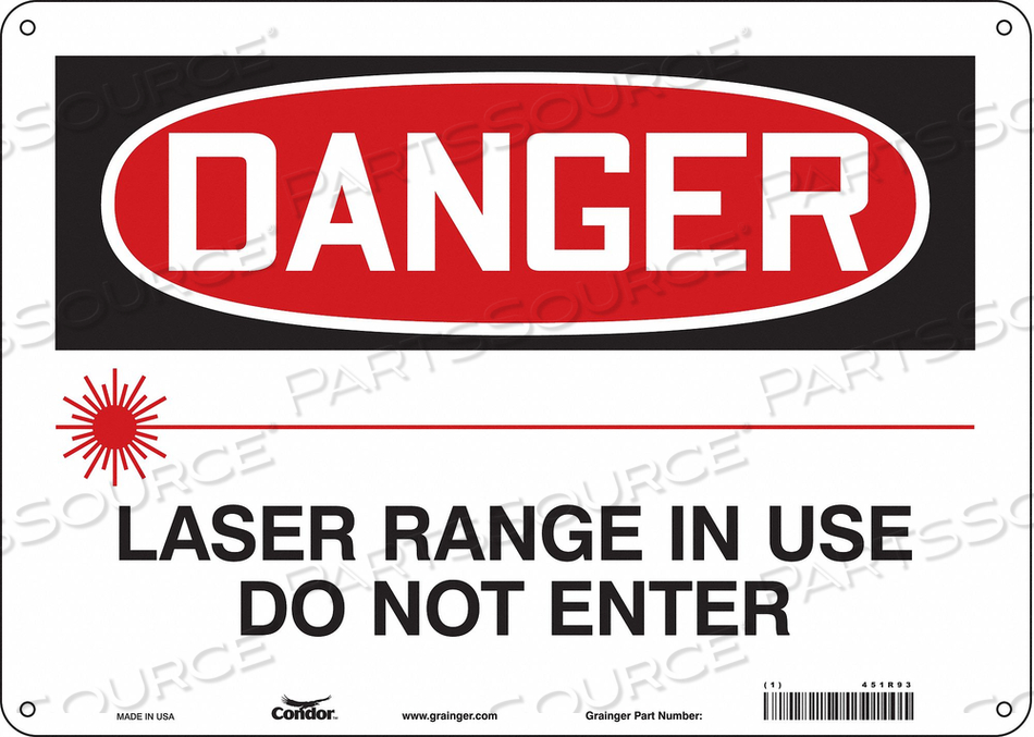 SAFETY SIGN, HORIZONTAL RECTANGLE, NUMBER OF PRINTED SIDES 1, ENGLISH, SIGN FORMAT TRADITIONAL OSHA, SIGN LEGEND LASER RANGE IN USE DO NOT E by Condor