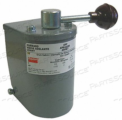 DRUM SWITCH, SWITCH ACTION MOMENTARY, PHASE SINGLE, REVERSING CAPABILITY REVERSING, HORSEPOWER @ THREE PHASE - 240V AC 2 HP, HORSEPOWER @ TH by DAYTON ELECTRIC MANUFACTURING CO DRUM SWITCH, SWITCH ACTION MOMENTARY, PHASE SINGLE, REVERSING CAPABILITY REVERSING, HORSEPOWER @ THREE PHASE - 240V AC 2 HP, HORSEPOWER @ TH by DAYTON ELECTRIC MANUFACTURING CO