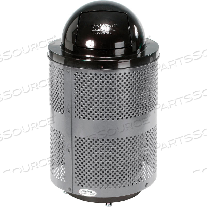 DELUXE THERMOPLASTIC 32 GALLON PERFORATED RECEPTACLE W/DOME & BASE - GRAY by Approved Vendor