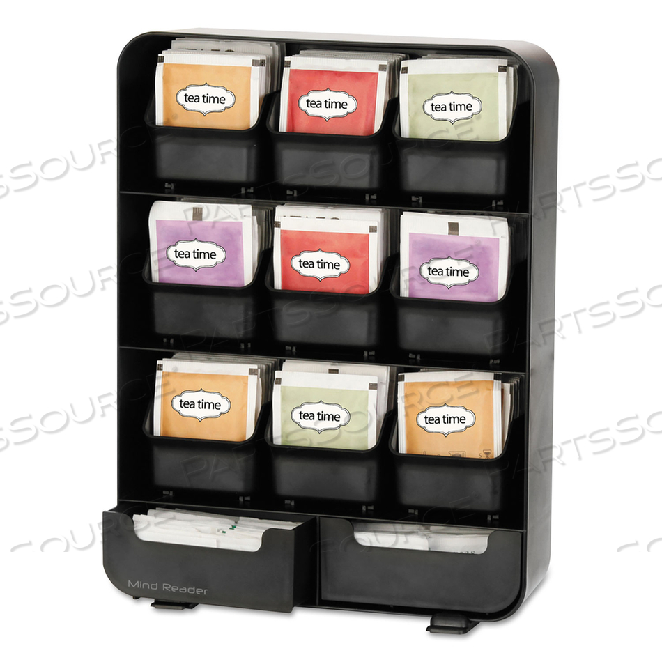 BAGGY NINE-DRAWER TEA BAG AND ACCESSORY HOLDER, 10.24 X 4.33 X 13.11, BLACK by Mind Reader BAGGY NINE-DRAWER TEA BAG AND ACCESSORY HOLDER, 10.24 X 4.33 X 13.11, BLACK by Mind Reader