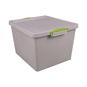 35.4 QT. LATCH LID STORAGE TOTE, 14.76" X 12.6" X 10.43", DOVE GRAY/GREEN by Really Useful Box