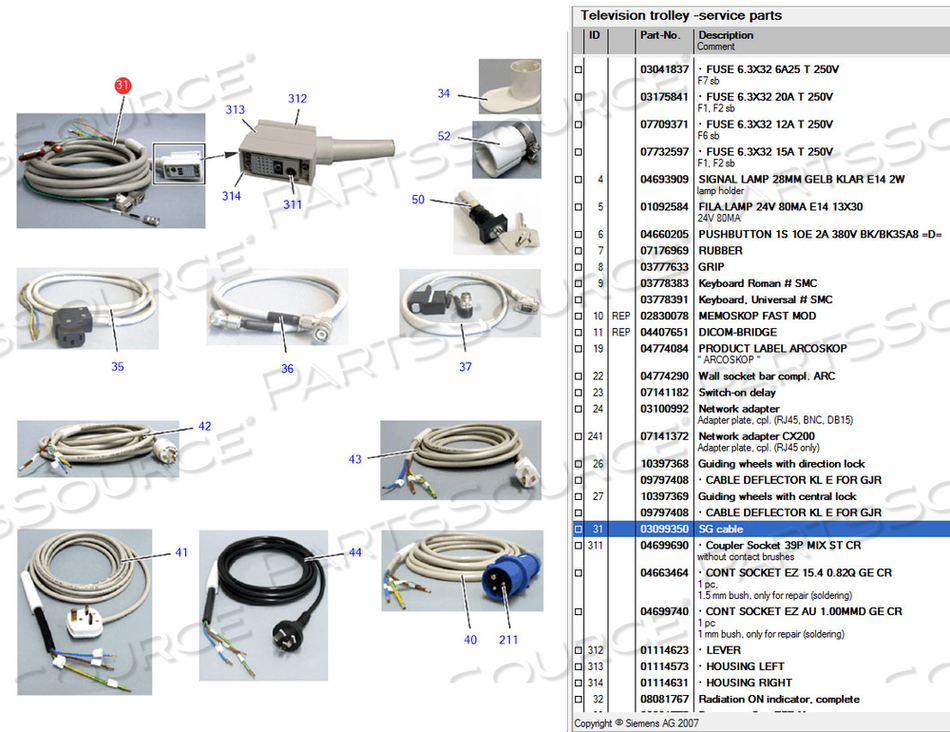 C-ARM SG CABLE by Siemens Medical Solutions