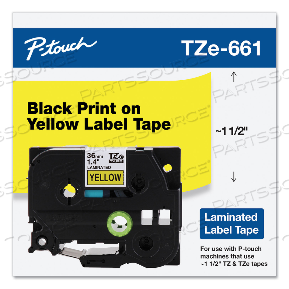 TZE STANDARD ADHESIVE LAMINATED LABELING TAPE, 1.4" X 26.2 FT, BLACK ON YELLOW by Brother TZE STANDARD ADHESIVE LAMINATED LABELING TAPE, 1.4" X 26.2 FT, BLACK ON YELLOW by Brother