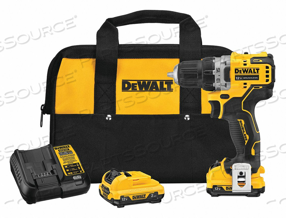 CORDLESS DRILL/DRIVER KIT, 3/8 IN CHUCK, KEYLESS, 2 AH BATTERY, 425 TO 1500 RPM, 12 VDC, PISTOL GRIP by DeWalt CORDLESS DRILL/DRIVER KIT, 3/8 IN CHUCK, KEYLESS, 2 AH BATTERY, 425 TO 1500 RPM, 12 VDC, PISTOL GRIP by DeWalt