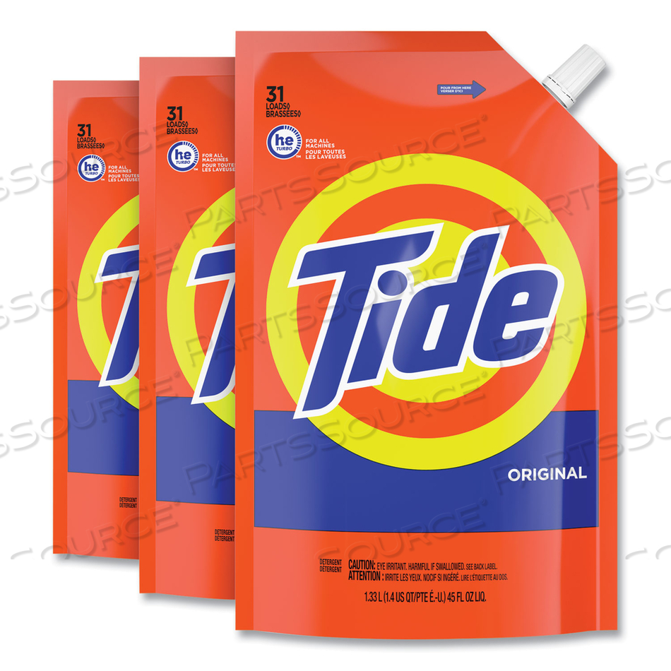 POUCH HE LIQUID LAUNDRY DETERGENT, TIDE ORIGINAL SCENT, 35 LOADS, 45 OZ, 3/CARTON 