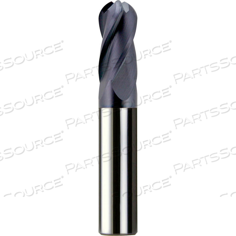 1/4" DIA., 1/4" SHANK, 1/2" LOC, 2" OAL, 4 FLUTE SOLID CARBIDE BALL SINGLE END MILL, ALTIN by Melin Tool Company