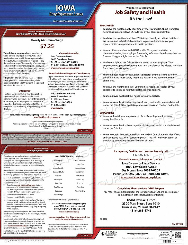 LABOR LAW POSTER STATE LABOR LAW IA by J.J. Keller & Associates LABOR LAW POSTER STATE LABOR LAW IA by J.J. Keller & Associates