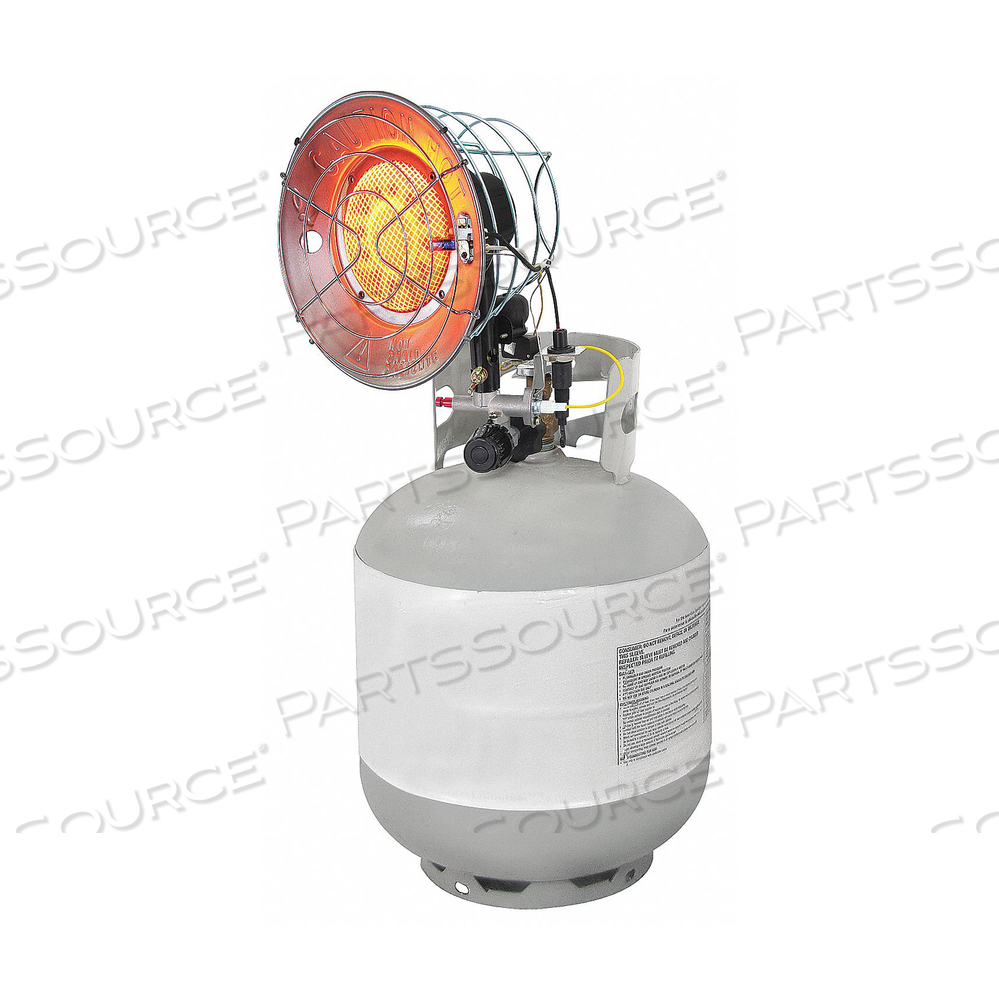 PORTABLE GAS TANK-TOP HEATER, HEAD SHAPE ROUND, NUMBER OF HEADS 1, HEATING CAPACITY OUTPUT 15,000 BTUH, HEATING AREA 250 SQ FT, MINIMUM CYLI by DAYTON ELECTRIC MANUFACTURING CO