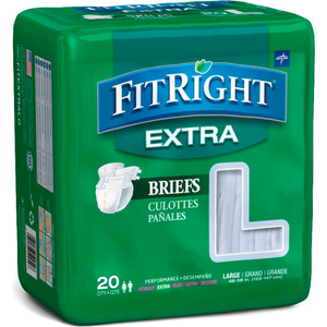 FITRIGHT EXTRA ADULT DISPOSABLE BRIEFS, SIZE L, WAIST SIZE 48"-58", 20/BAG by Medline Industries, Inc.