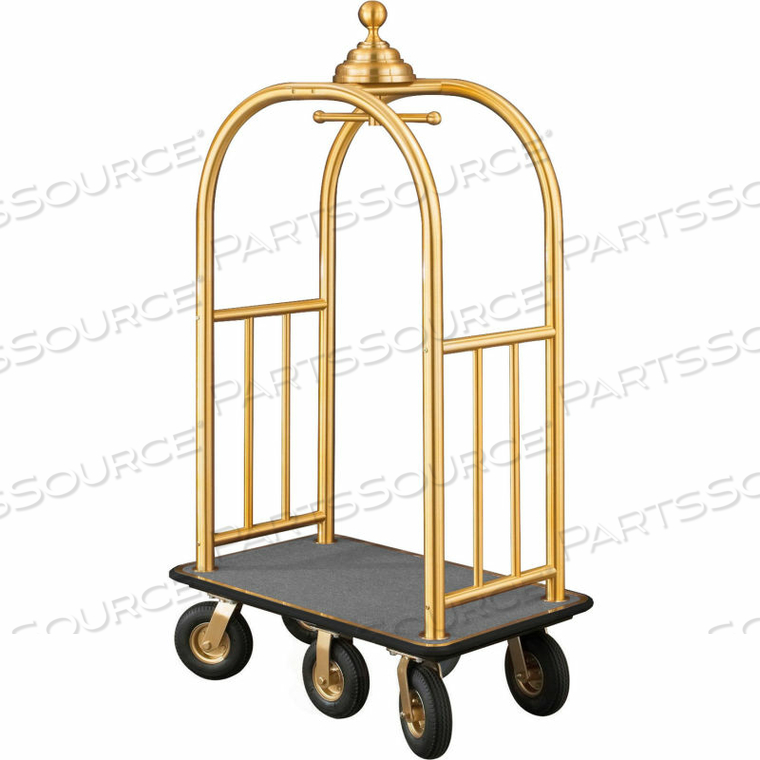 BALL CROWN BELLMAN CART 40X25 SATIN BRASS GRAY CARPET, 6 BLACK PNEU WHEELS by Glaro Products Inc