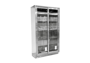 HIGH CABINET 35"W X 84"H X 18"D W/(5) S/S ADJ SHELVES W/(2) HINGE GLASS DOORS by Blickman