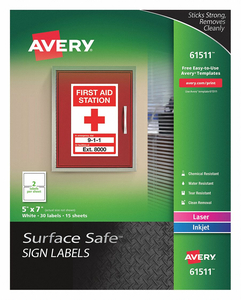 SAFETY SIGN 7 W X 5 PK30 by Avery