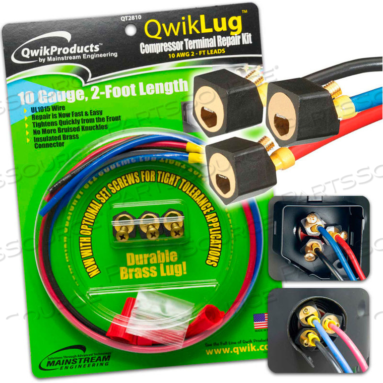 QWIKLUG 3 TERMINAL REPAIR LUGS - 10 AWG, 2' LEADS WITH NUT by Qwikproducts