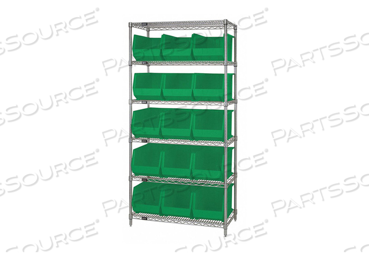 G7064 BIN SHELVING 74 OVERALL H 15 BINS GREEN by Quantum Storage Systems G7064 BIN SHELVING 74 OVERALL H 15 BINS GREEN by Quantum Storage Systems
