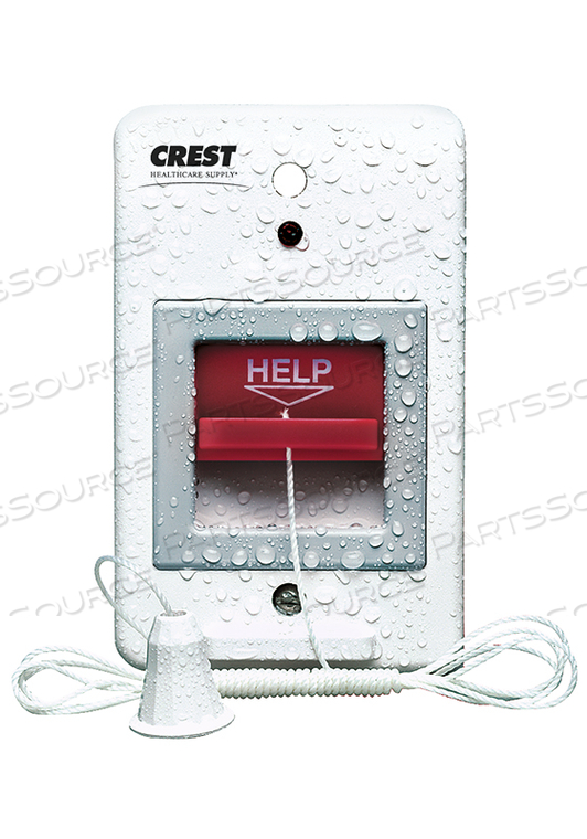 PULLCORD STATION, WHITE, NYLON PULLCORD, PLASTIC PENDANT, 24 VDC, 1/2 A, 2 POLES, 2.75 IN X 4.5 IN X 7 FT, FDA COMPLIANT by Crest Healthcare