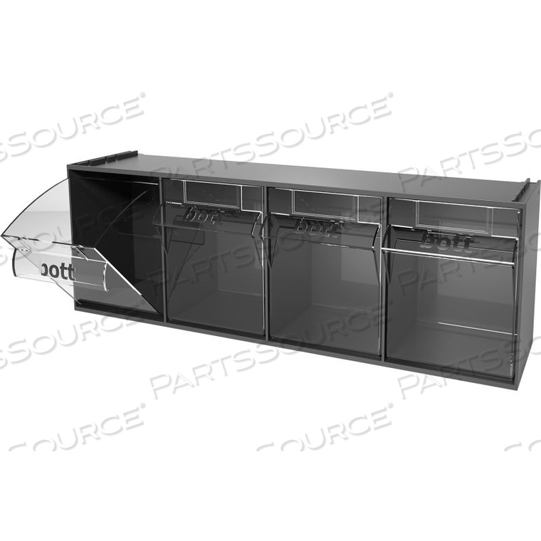 TILT BINS 23-5/8" X 7" X 8-1/8" (4) BINS WITH PERFO PANEL FIXING BRACKET, GREY by Bott Ltd TILT BINS 23-5/8" X 7" X 8-1/8" (4) BINS WITH PERFO PANEL FIXING BRACKET, GREY by Bott Ltd