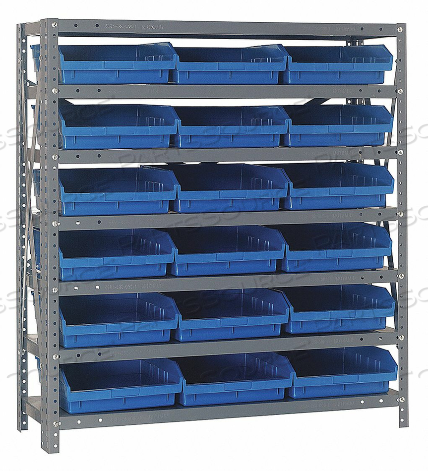 BIN SHELVING 39 OVERALL H 18 BINS BLUE by Quantum Storage Systems BIN SHELVING 39 OVERALL H 18 BINS BLUE by Quantum Storage Systems