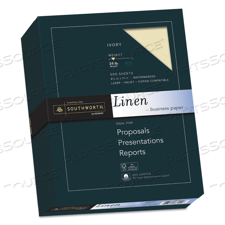 25% COTTON LINEN BUSINESS PAPER, 24 LB BOND WEIGHT, 8.5 X 11, IVORY by SOUTHWORTH PRODUCTS CORP