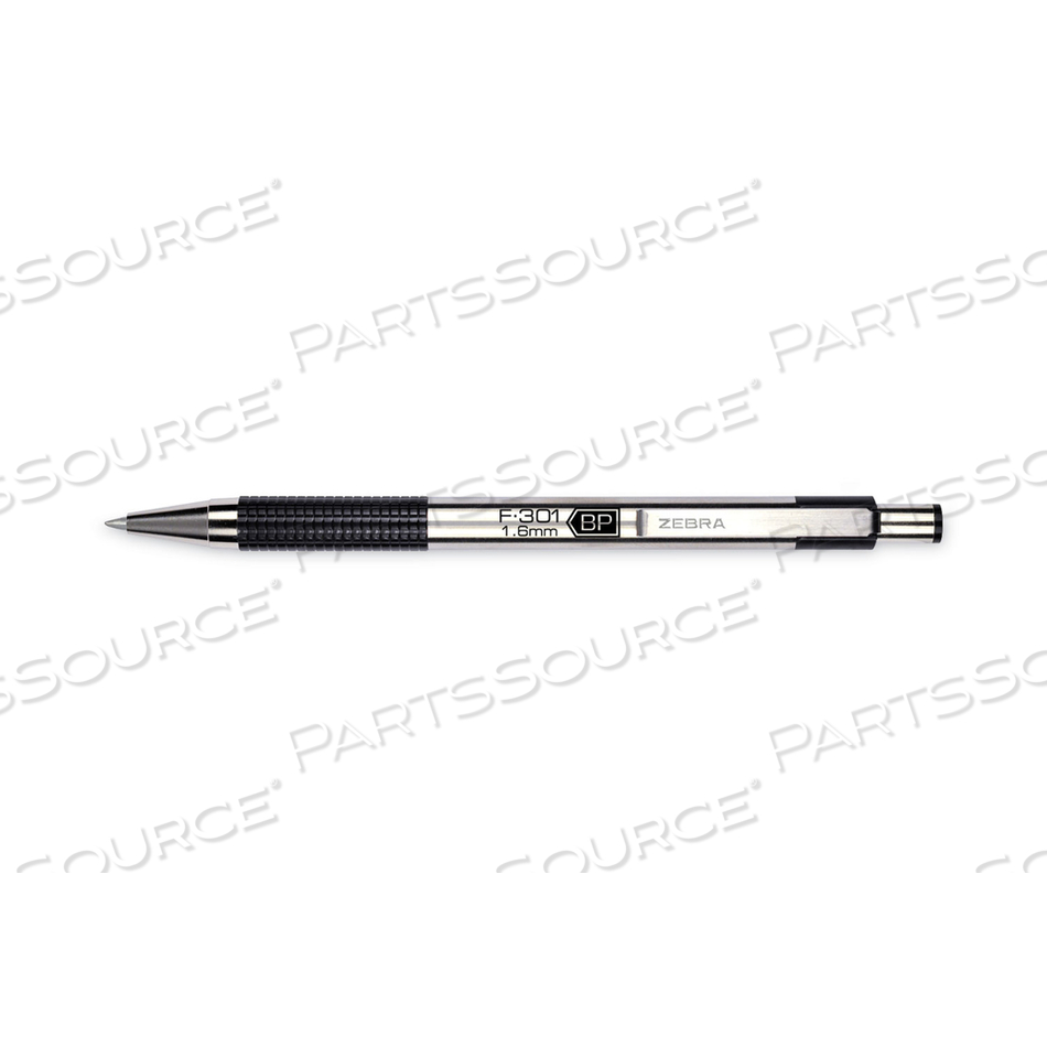 F-301 BALLPOINT PEN, RETRACTABLE, BOLD 1.6 MM, BLACK INK, STAINLESS STEEL/BLACK BARREL by Zebra Pen Corporation