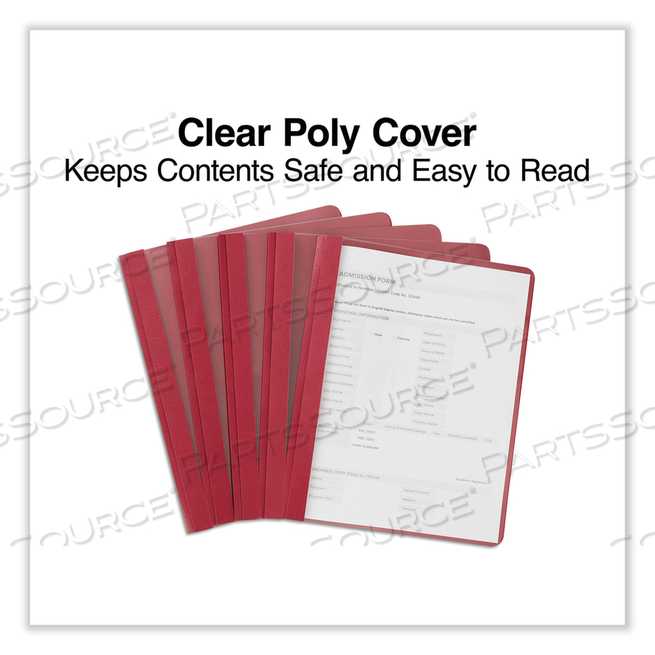 CLEAR FRONT REPORT COVER, PRONG FASTENER, 0.5" CAPACITY, 8.5 X 11, CLEAR/RED by Universal