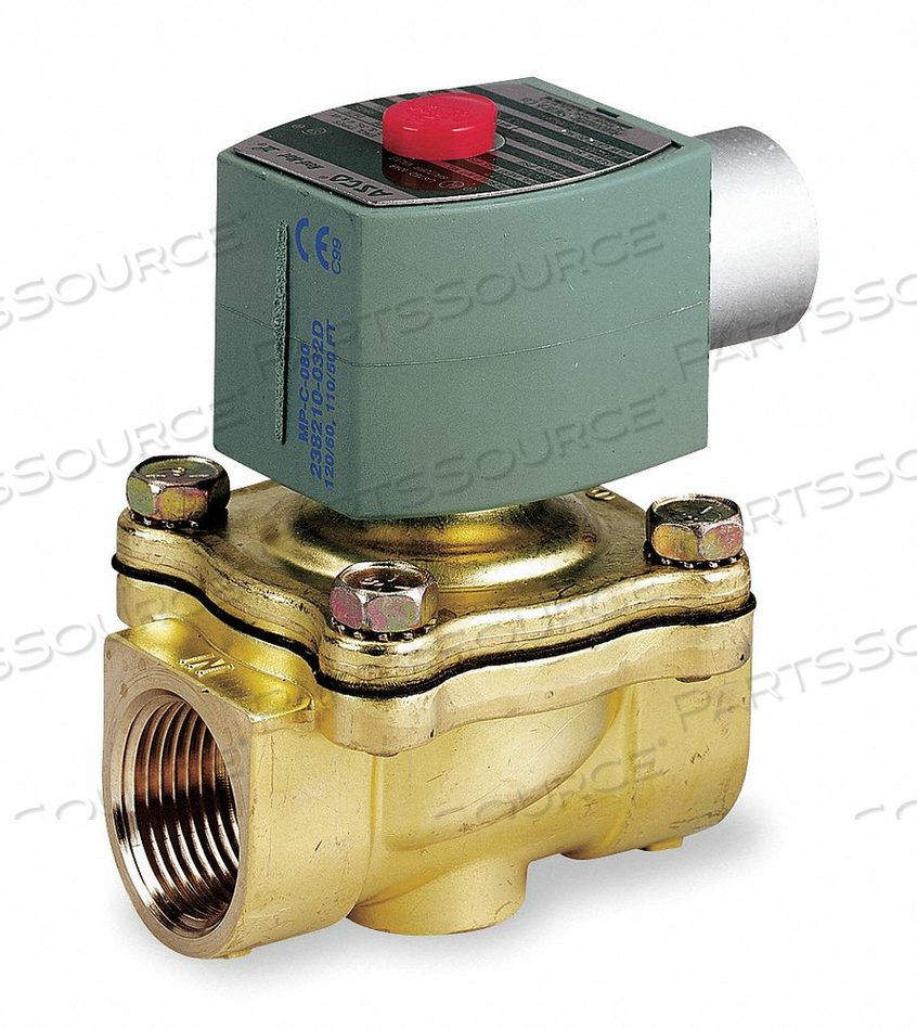 SOLENOID VALVE, VALVE WAYS 2-WAY, VALVE STARTING CONFIGURATION NORMALLY CLOSED, VALVE TYPE HIGH FLOW, NOMINAL PIPE SIZE 3/4 IN, ORIFICE DIAM by Red-Hat