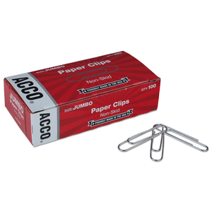 PAPER CLIPS, JUMBO, NONSKID, SILVER, 100 CLIPS/BOX, 10 BOXES/PACK by ACCO Brands