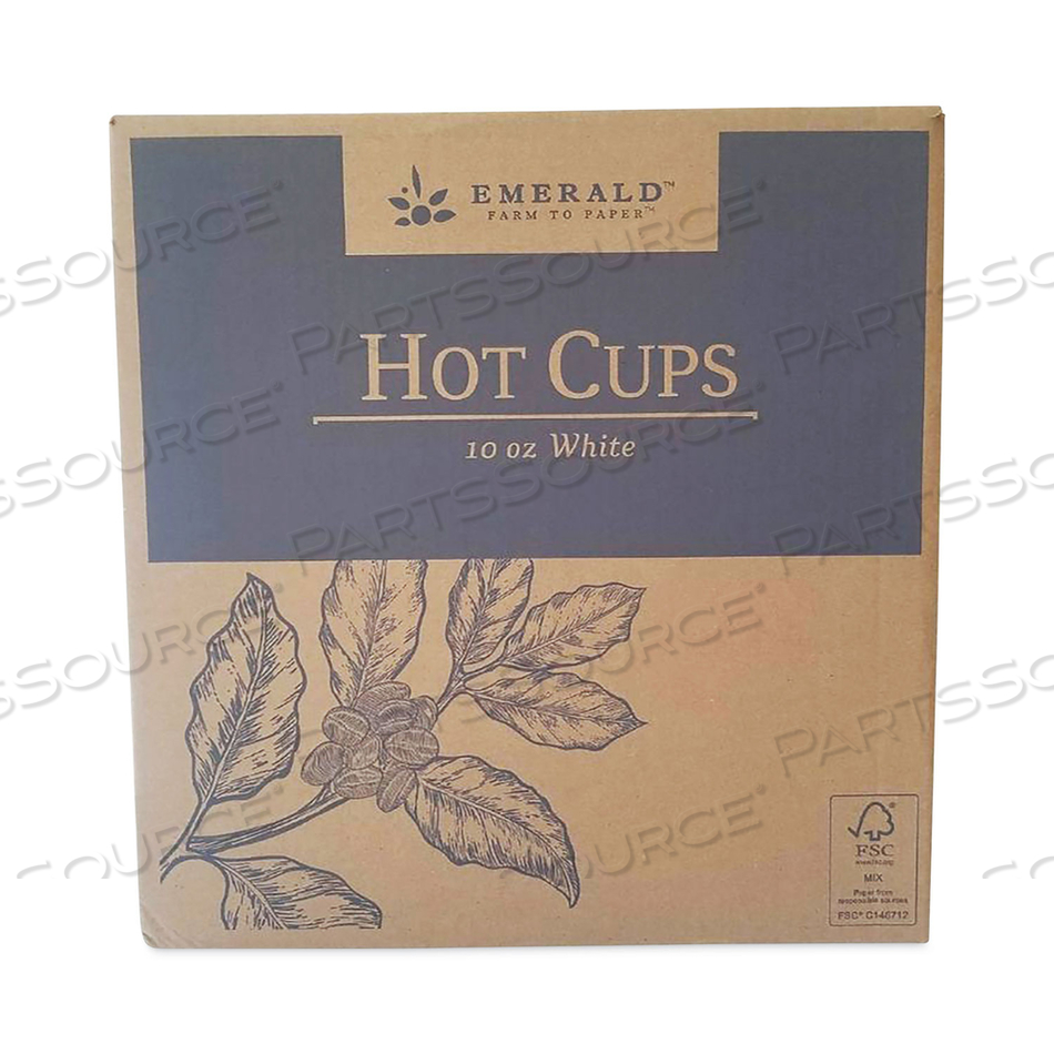 PAPER HOT CUPS, 10 OZ, WHITE, 50/PACK, 20 PACKS/CARTON 