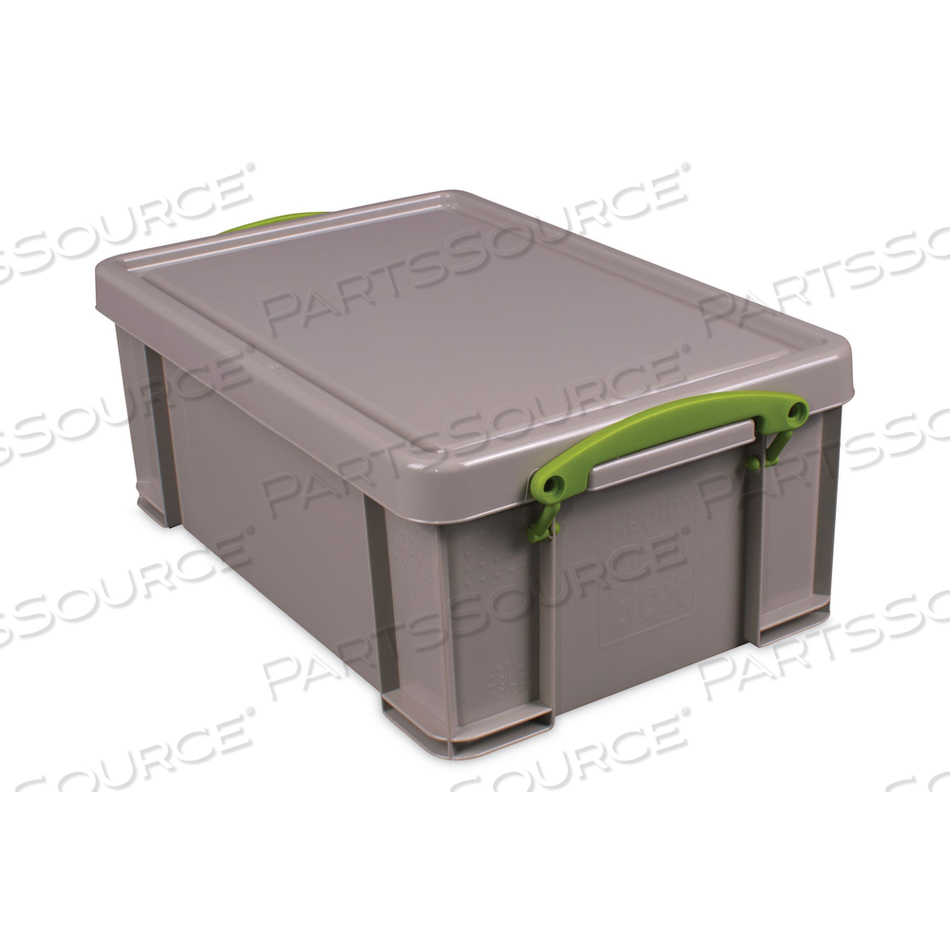 9.51 QT. LATCH LID STORAGE TOTE, 15.55" X 10.04" X 6.1", DOVE GRAY/GREEN 