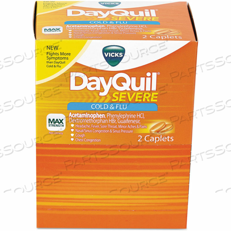 DAYQUIL COLD & FLU CAPLETS, DAYTIME, SEVERE COLD & FLU, 25 PACKS/BOX 