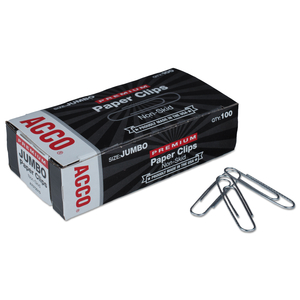 PREMIUM HEAVY-GAUGE WIRE PAPER CLIPS, JUMBO, NONSKID, SILVER, 100 CLIPS/BOX, 10 BOXES/PACK by ACCO Brands