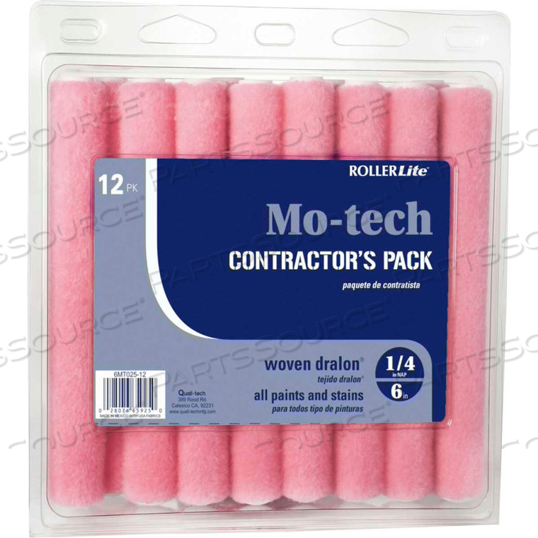 ROLLERLITE 6" X 1/4" SHED-RESISTANT MOTECH MINI ROLLER COVER, 12/PACK 10/CASE by Quali-Tech Mfg