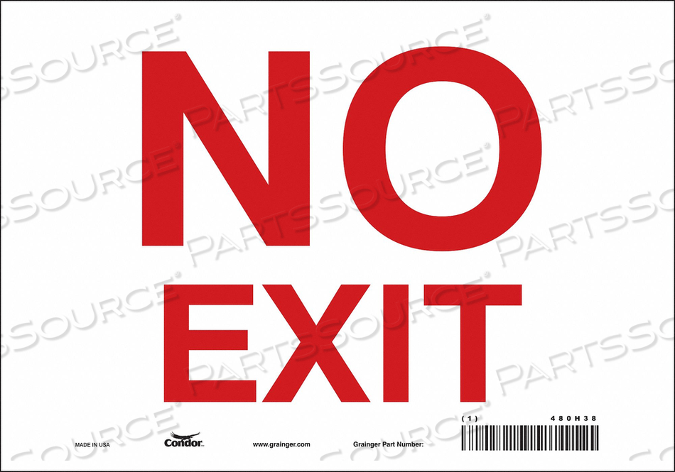 SAFETY SIGN, VERTICAL RECTANGLE, NUMBER OF PRINTED SIDES 1, ENGLISH, SIGN LEGEND NO EXIT, SIGN LEGEND BACKGROUND COLOR WHITE, SIGN LEGEND ST by Condor