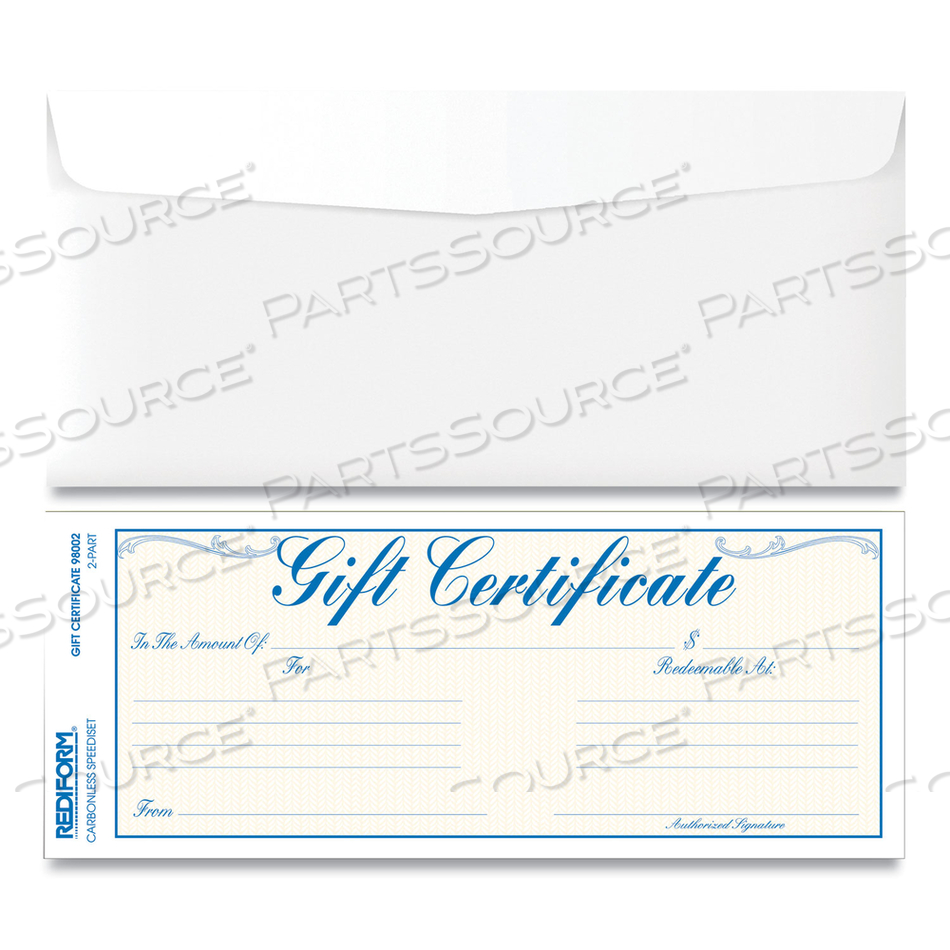 GIFT CERTIFICATES WITH ENVELOPES, 8.5 X 3.67, BLUE/GOLD WITH BLUE BORDER by Rediform GIFT CERTIFICATES WITH ENVELOPES, 8.5 X 3.67, BLUE/GOLD WITH BLUE BORDER by Rediform