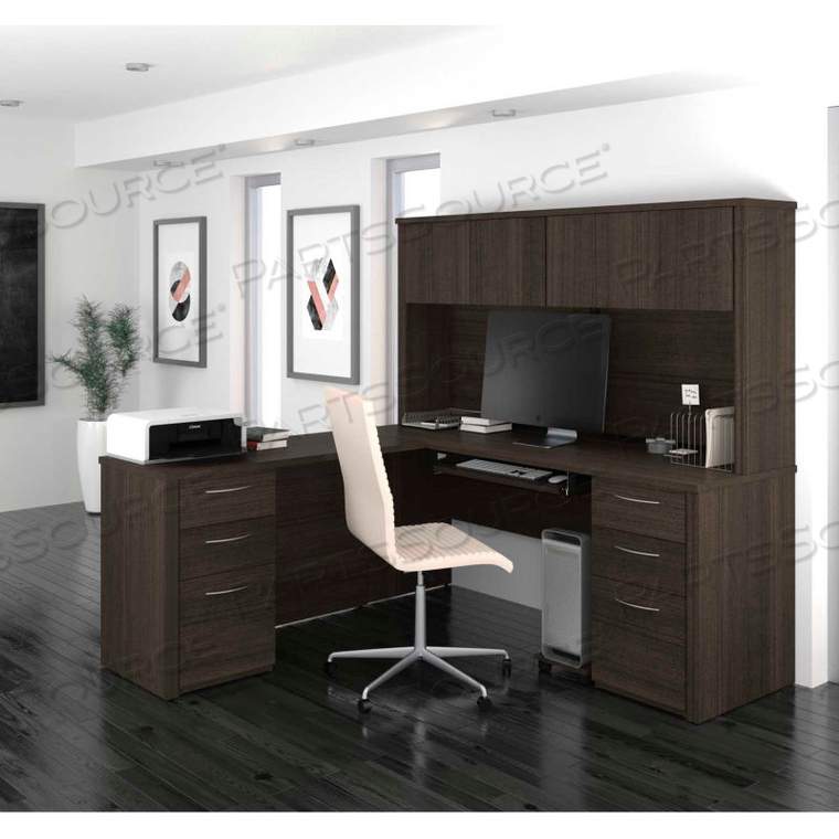 L-SHAPED DESK WITH HUTCH - 71" - DARK CHOCOLATE - EMBASSY SERIES by Bestar Technologies, Inc. L-SHAPED DESK WITH HUTCH - 71" - DARK CHOCOLATE - EMBASSY SERIES by Bestar Technologies, Inc.
