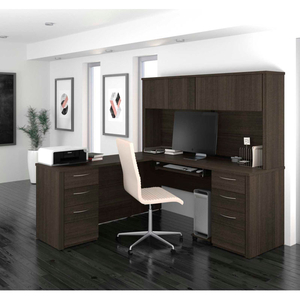 L-SHAPED DESK WITH HUTCH - 71" - DARK CHOCOLATE - EMBASSY SERIES by Bestar Technologies, Inc.